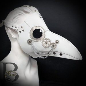 Plague Doctor Mask with Silver Chain and Gears